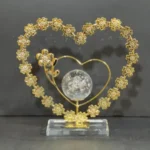 Luxury Golden Floral Heart 3D Crystal Ball Ornament - Decorative Glass Sphere with Gold Flower Stand - Elegant Home Decor Centerpiece - Premium Anniversary & Wedding Gift Item
